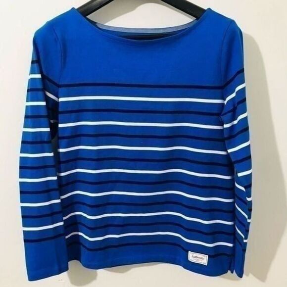 Talbots blue W/black/white stripes long sleeve pullover size M….S47 - Picture 1 of 5